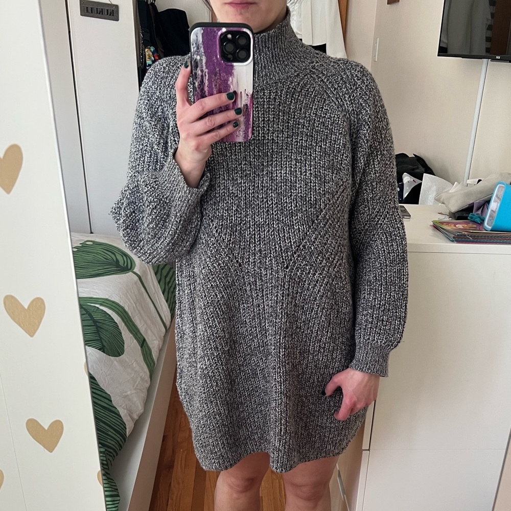 Topshop mock neck oversized sweater dress - salt & pepper size S